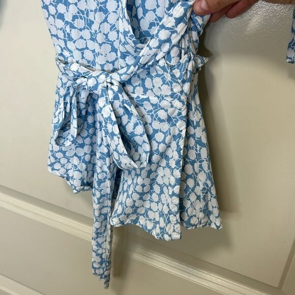 Faithfull The Brand, Women’s Wrap Top, “Zalia” Floral in 'Riviera Blue' - Small - Picture 9 of 17